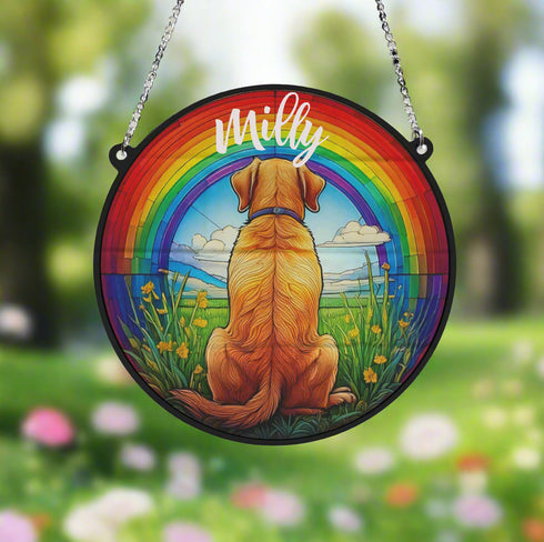 Labrador Yellow Rainbow Bridge Personalised Stained Glass Effect Suncatcher